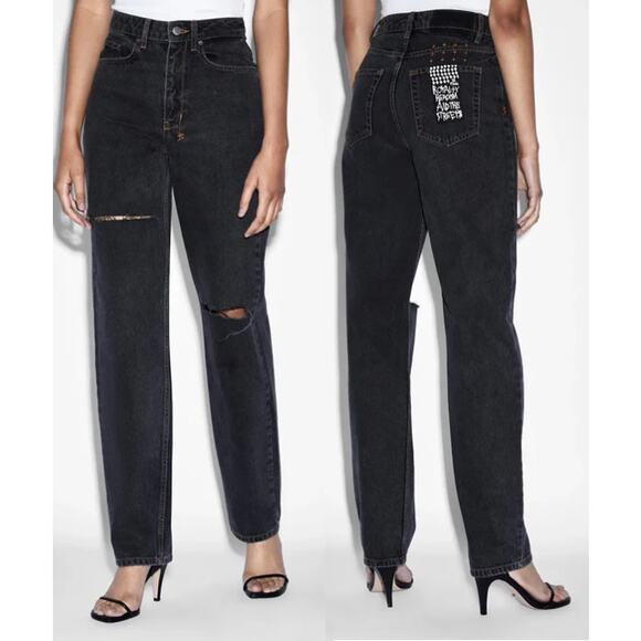 Ksubi Denim - NWT Ksubi Playback Raven Trashed High Waisted Straight Leg Jeans Black 25 26